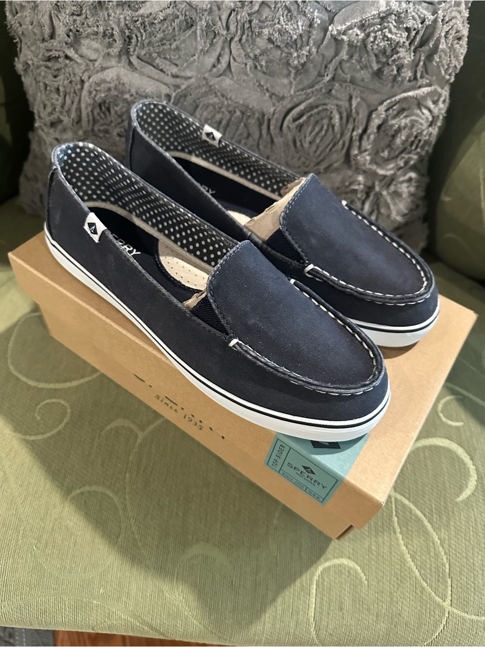 New Sperry Navy Canvas Slip-On Boat Shoes
